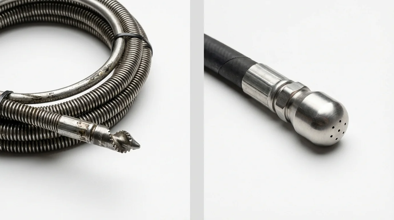 Drain snake cable and hydro jetting nozzle used for drain cleaning in Newton, TX