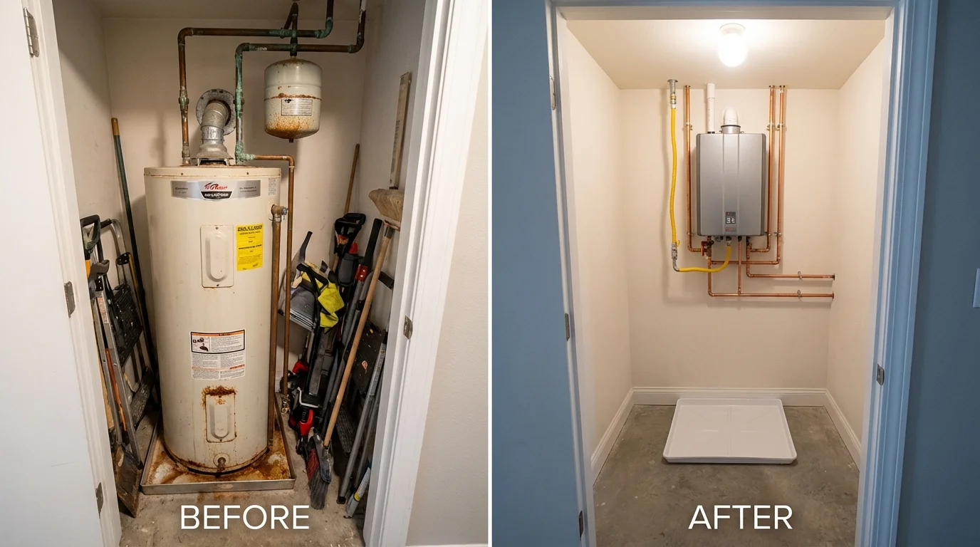 Tank water heater versus wall-mounted tankless unit comparison for Newton, TX homeowners
