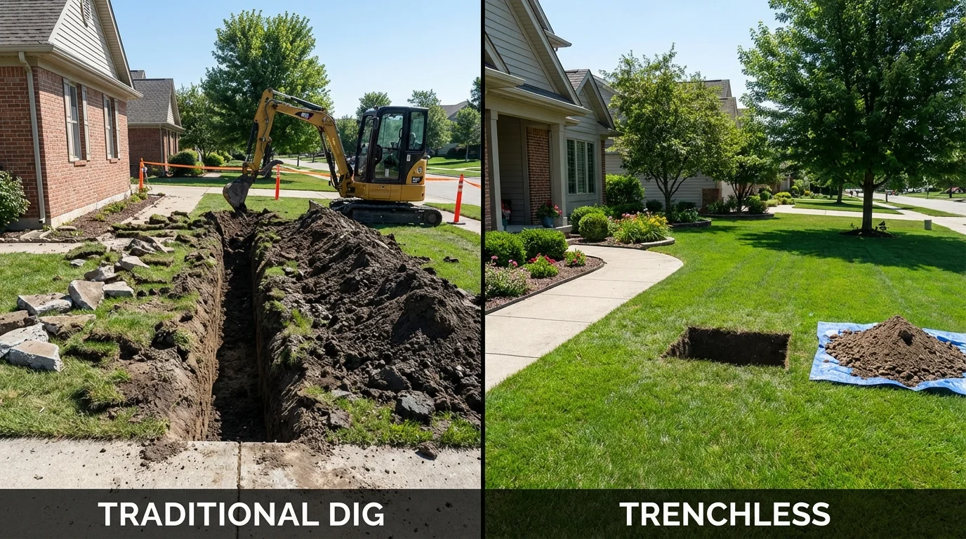 Trenchless sewer repair with minimal yard damage versus traditional excavation in Newton, TX